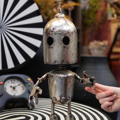 Silver metal robot garden - metal,