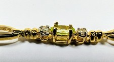 14K Solid Yellow Gold Oval Citrine Stones And Diamonds Delicate Link Bracelet