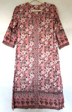 ANOKHI Dress Small Cotton Kaftan Pink Floral Hand Block Printed