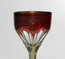 Josephine Cottage Roman Port Wine Glass Ruby Red Gold Enamel Painting 1900 Art Nouveau