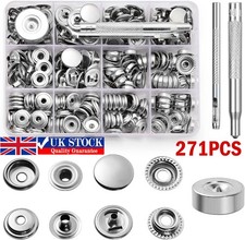 268 PCS Heavy Duty Snap Fasteners Press Studs Kit +Poppers Leather Button Tool