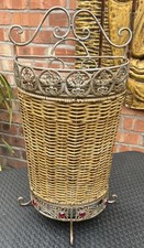 Umbrella Stand Wicker Metal Shabby Chic Walking Sticks Vintage  H 63cm W 31cm