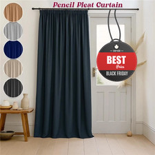 Blackout Door Curtain Thick Thermal Ready Made Pencil Pleat Energy Saving UK