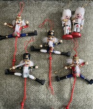 Set of 6 Nutcracker Christmas Tree Decorations - 4 Pull String Puppets - 90s