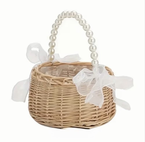 Wicker flower girl basket - wicker,
