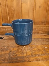 Soup Bowls with Handles, Lovely Teal Colour - Made in England x2