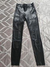 Zara Black Faux Leather Leggings ZipDetails Skinny Trousers Size XS