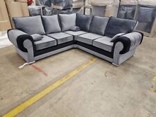 Luxury Verona Corner Sofa | Grey & Black Plush | 2C2 | High Back | Brand New! 