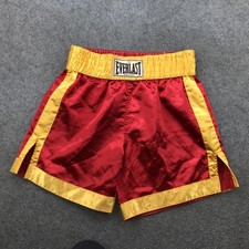 Vintage Everlast Boxing Shorts Mens Medium Red Yellow Satin Trunks Made USA 90s