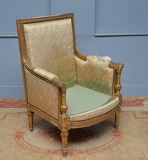 19th Century French Louis XVI Style Gilt-Wood Bergere Chair