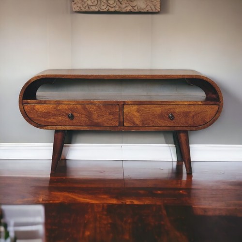 Rounded dark wood - stand, w/