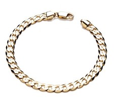 9ct Yellow Gold on Silver Men's Solid Curb Bracelet - 7mm Wide - 8.5 INCH