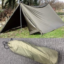 AUSTRIAN ARMY OLIVE FULL TENT GREEN LEAN TO BUSHCRAFT CAMPING BASHA TARP 2 MAN