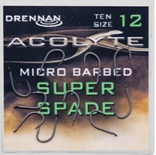 DRENNAN ACOLYTE SUPER SPADE - 10 PER PK - MICRO BARBED FISHING HOOKS SPADE END