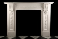 Large Early Victorian Corbel Fireplace in White Statuary Marble, Carved Columns