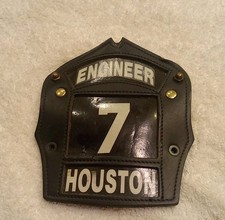 Obsolete Vintage Houston Fire Depart. Fireman Engineer's Leather  Helmet Shield 