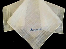 "MARGUERITE" SHEER LINEN HANKY*MADEIRA HAND EMBROIDERY*UNUSED*EX CON*