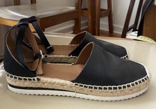 SCANALAN THEODORE Black Leather Sabrine Wedge Espadrille Sandals 38