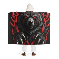 Red Tribal Bear Flame Hooded Blanket | Sherpa Fleece Cloak