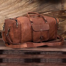 Men’s Genuine Leather Large Vintage Duffel Travel Gym Weekend Overnight Bag