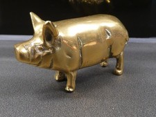 Vintage Small 3.25 inch Brass Pig Figurine Paperweight Ornament Collectable