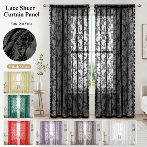 Lace sheer curtain panel - lace,