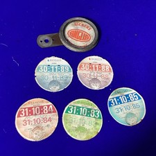 Tax Disc Job Lot Vintage Original Holder + 5 Stamped 1983 - 1989 Tax Discs
