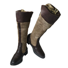 Santoni Women's Leather Boots Boots Shearling Lined Brown Size 5 = 38 W. NEW