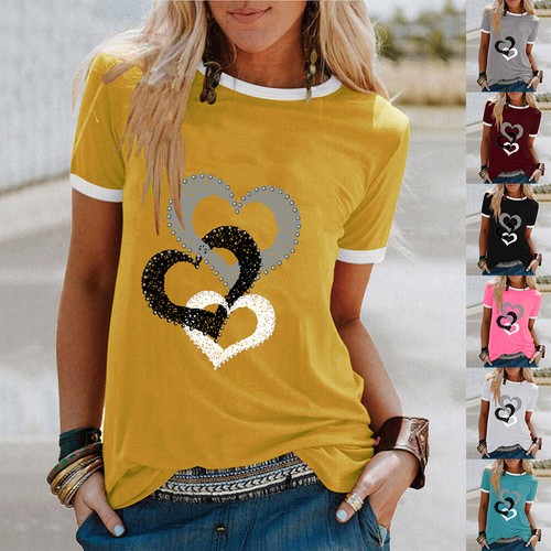 Women heart print short sleeve - heart,
