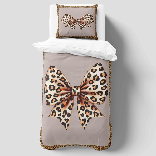 Leopard bow duvet cover single - leopard,