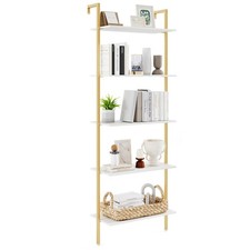 COSTWAY 5-Tier Ladder Shelf Wall Mounted Bookcase with Metal Frame-White