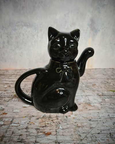 Vintage style black cat teapot - vintage,