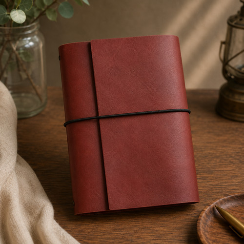 Handmade red leather journal - handmade,