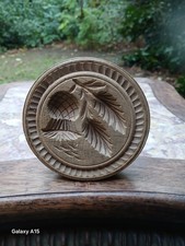 ANTIQUE TREEN SYCAMORE BUTTER STAMP CARVED WITH A THISTLE