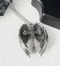GUARDIAN ANGEL WINGS AND CROSS HEAVY NECKLACE PENDANT 