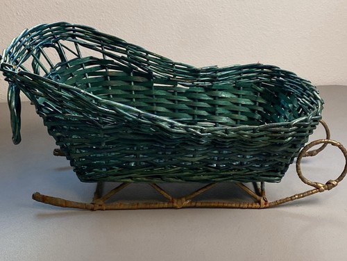 Vtg sleigh basket green - basket, woven