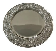 6 Silver Mirror Scroll Plastic Charger Base Plates Elegant Table Setting 