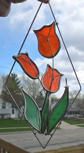 Vintage stained glass - glass, tulip