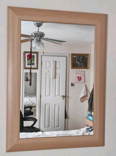 Large beech effect wall mirror - large,