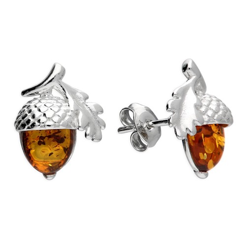 Amber acorn oak leaf stud