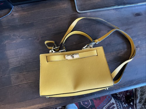 Mustard yellow leather handbag - mustard,