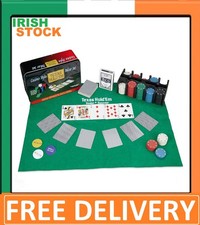 Texas Poker Set With 200 Chips Game Cloth Mat plus 2 Deck of Plastic Cards - IR