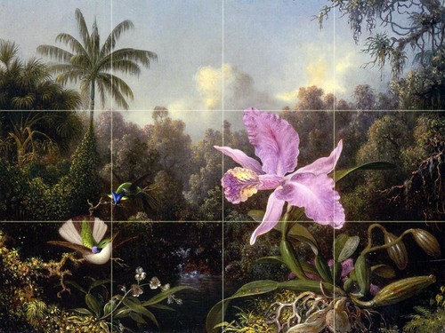 Orchid and hummingburds tile - and,