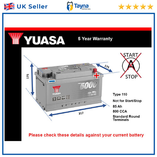 Car battery ybx5110 yuasa 110 - yuasa,