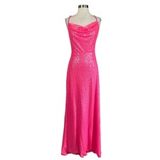 AQUA Women's Formal Dress Size 14 Pink Sequined Backless Long Evening Gown