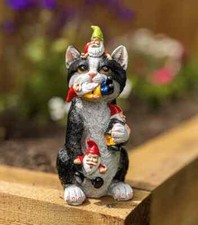 Garden Gnome Cat Ornament Large Outdoor Statue Kitten Decoration Eating 21cm