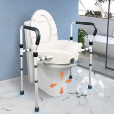 Raised Toilet Seat with Adjustable Armrests – Bathroom Safety Aid White
