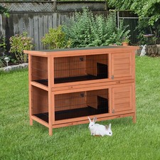 54" Raised Dual Outdoor Wooden Rabbit Hutch Animal Cage with Removable Dividers