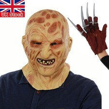 Freddy Krueger Full Face Latex Mask Glove Halloween Nightmare Killer Cosplay UK