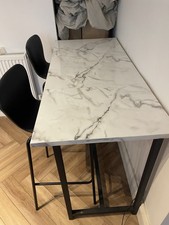 Marble Top Breakfast Bar/Table With 2 Dark Grey Chairs